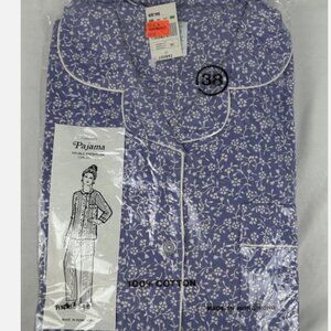 NEW Vintage Blue Floral Flannelette Womens Pajama Set PJs Sz 38 Large 2 PC